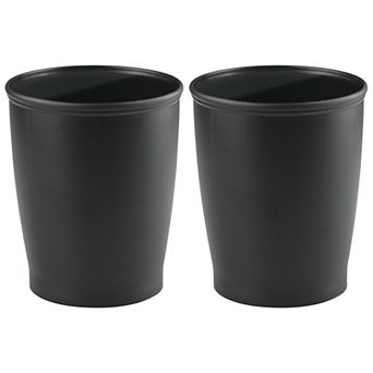 iDesign 2 pc Black Round Plastic Bathroom Trash Can Set