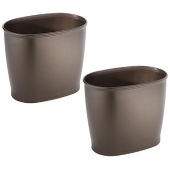 iDesign 2 pc Bronze Oval Plastic Bathroom Trash Can Set