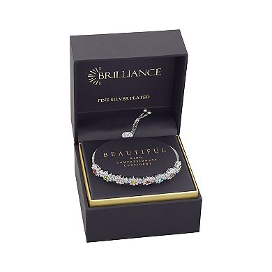Brilliance Fine Silver Plated Cubic Zirconia Flowers Adjustable Bracelet