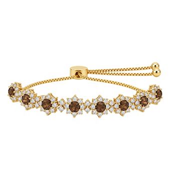 Brilliance Fine Silver Plated Cubic Zirconia Flowers Adjustable Bracelet