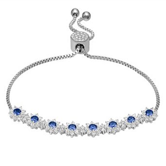 Brilliance Fine Silver Plated Cubic Zirconia Flowers Adjustable Bracelet