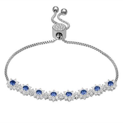 Brilliance Fine Silver Plated Cubic Zirconia Flowers Adjustable