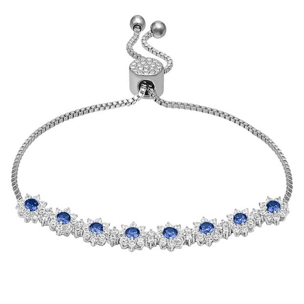 Brilliance Fine Silver Plated Cubic Zirconia Flowers Adjustable