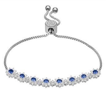 Brilliance Fine Silver Plated Cubic Zirconia Flowers Adjustable Bracelet