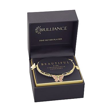 Brilliance 18k Gold Flash Plated Multicolor Cubic Zirconia Butterfly Heart Charms Double Layer Bracelet