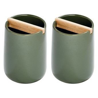 iDesign 2 pc Toothbrush Holder with Removable Wood Divider Set