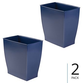 iDesign 2 pc Navy Blue Small Rectangular Bathroom Trash Can Set