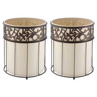 iDesign 2 pc Metal Vine Plastic Insert Bathroom Trash Can Set