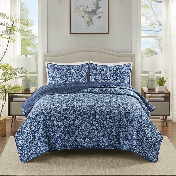 Madison Park Essentials Quilt Set - Navy Scroll (KING/CK)