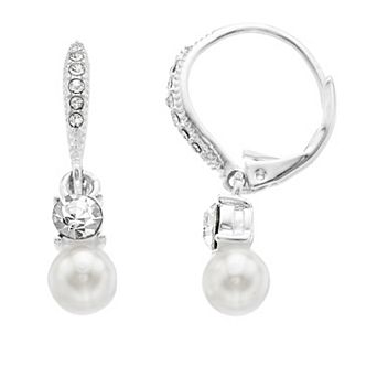 You're Invited Crystal & Simulated Pearl Drop Leverback Earrings