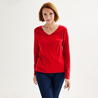 Women's Croft & Barrow® Essential Long Sleeve V-Neck Tee
