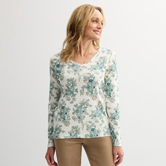 Women's Croft & Barrow® Essential Long Sleeve V-Neck Tee