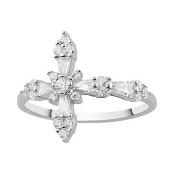 PRIMROSE Sterling Silver Pave Cubic Zirconia Sideways Cross Ring
