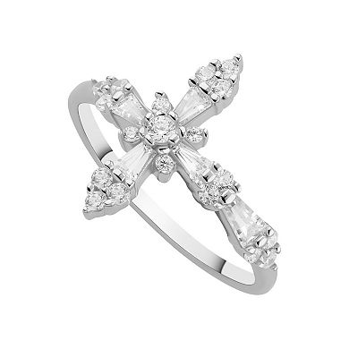 PRIMROSE Sterling Silver Pave Cubic Zirconia Sideways Cross Ring