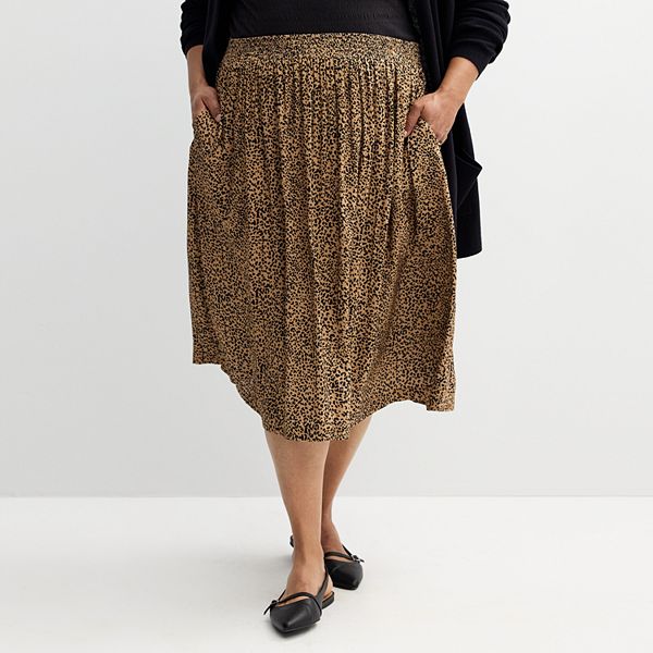 Plus Size Croft & Barrow® Polished Front Pull-On Skirt - Tan Classy Animal (0X)
