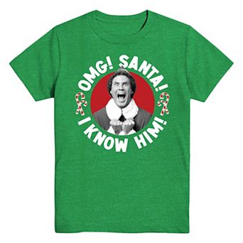 Boys 7-20 Buddy The Elf OMG! Santa! I Know Him! Graphic Tee