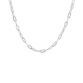 PRIMROSE Sterling Silver Diamond Cut Oval Link Chain Necklace