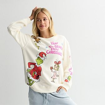 Juniors' Grinch Graphic Crew Fleece Sweatshirt