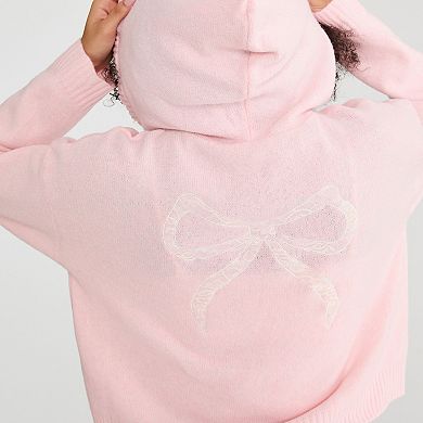 Juniors' Aeropostale Cropped Hoodie Sweater with Bow Detail