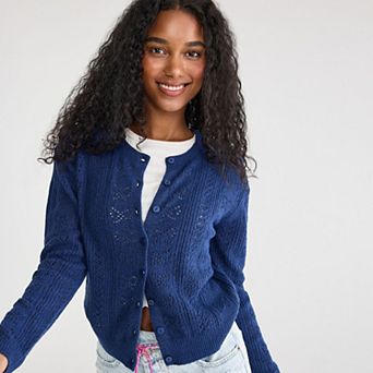 Juniors' Aeropostale Pointelle Long Sleeve Cardigan Sweater