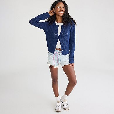 Juniors' Aeropostale Pointelle Long Sleeve Cardigan Sweater