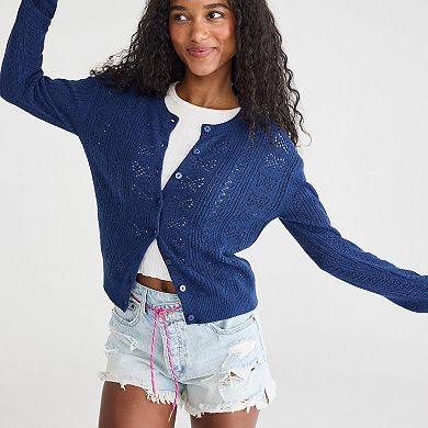 Juniors' Aeropostale Pointelle Long Sleeve Cardigan Sweater