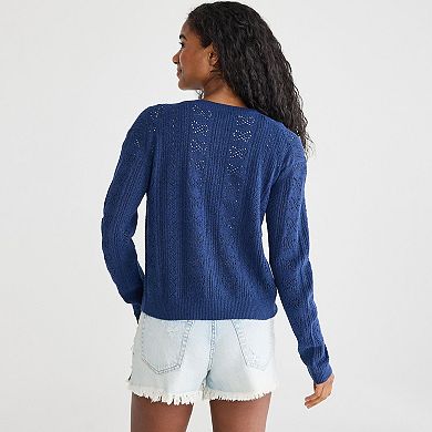 Juniors' Aeropostale Pointelle Long Sleeve Cardigan Sweater