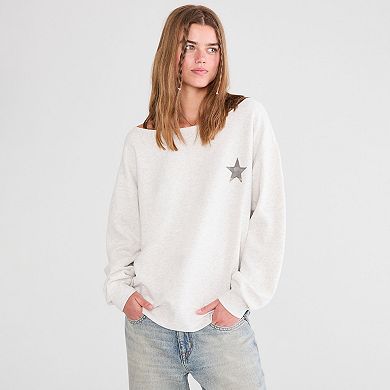 Juniors' Aeropostale Camo Star Off-The-Shoulder Oversized Crewneck Sweater