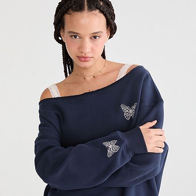 Juniors' Aeropostale Off the Shoulder Butterfly Graphic Sweatshirt