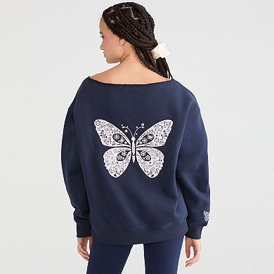 Juniors' Aeropostale Off the Shoulder Butterfly Graphic Sweatshirt