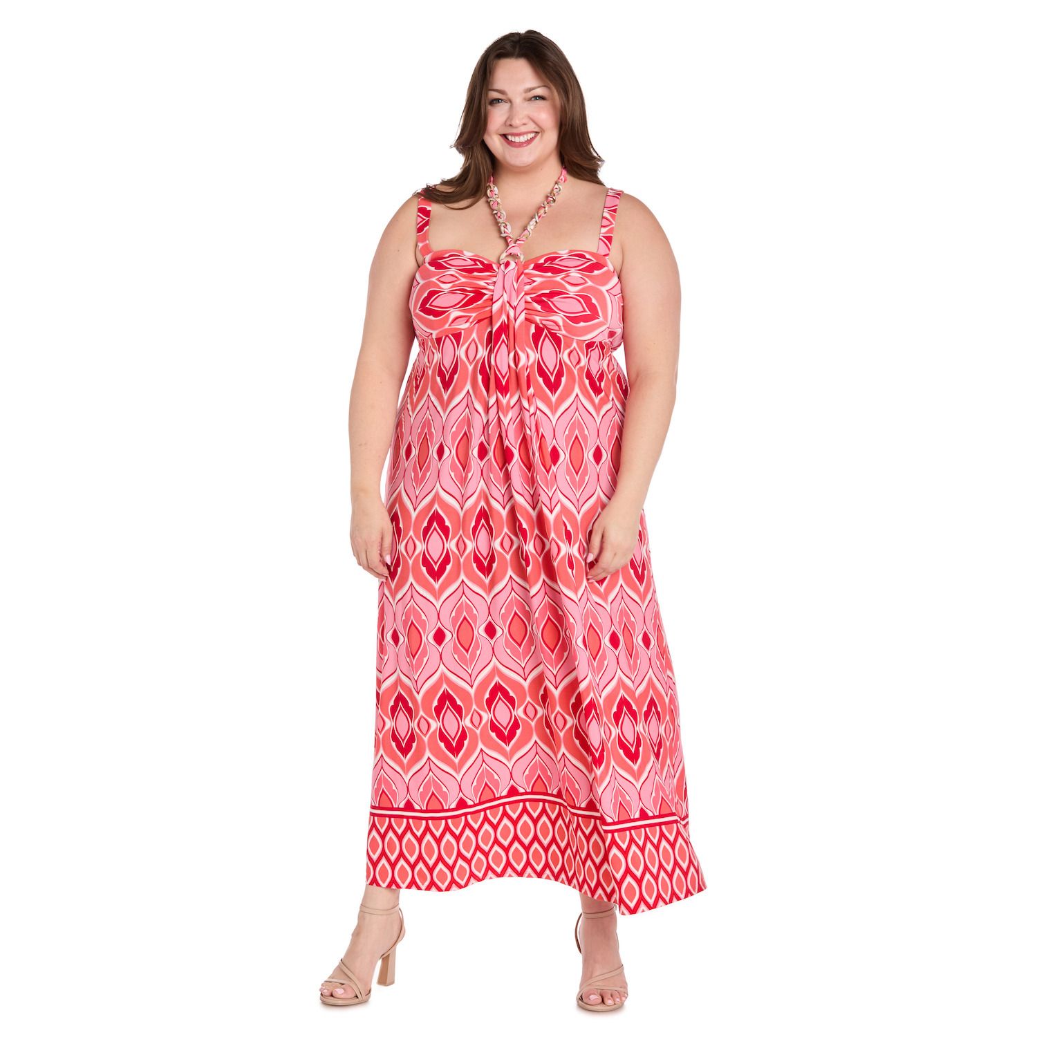 Женские платья R&M Richards Plus Size R&M Richards Printed Maxi Dress with Necklace