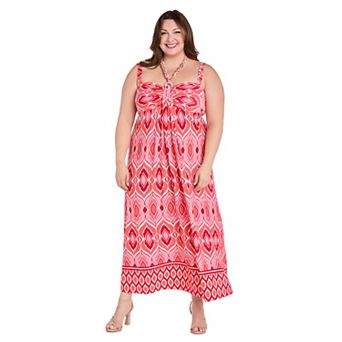 Plus Size R&M Richards Printed Maxi Dress with Necklace