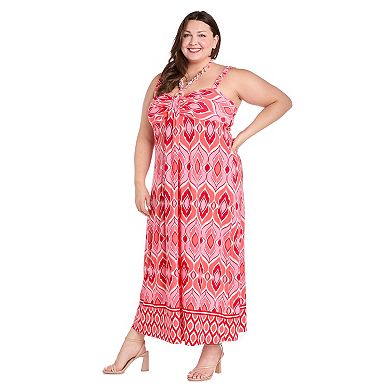 Plus Size R&M Richards Printed Maxi Dress with Necklace