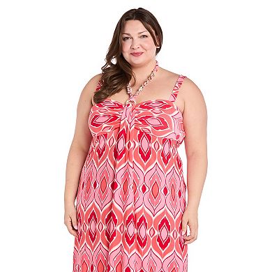 Plus Size R&M Richards Printed Maxi Dress with Necklace