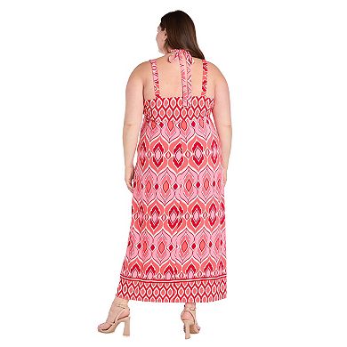 Plus Size R&M Richards Printed Maxi Dress with Necklace