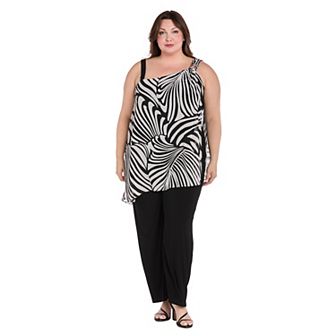 Plus Size R&M Richards One Shoulder Printed Jumpsuit
