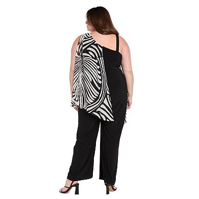 Plus Size R&M Richards One Shoulder Printed Jumpsuit