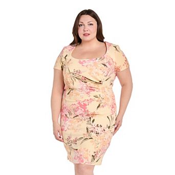Plus Size R&M Richards Short Sleeve Pleated Side Sheath Dress