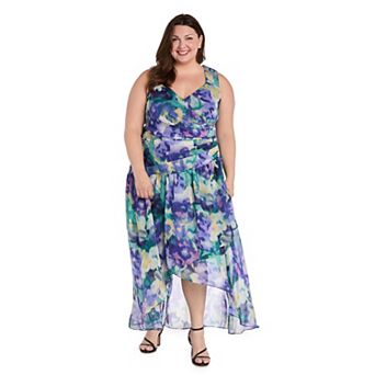 Plus Size R&M Richards Faux Wrap Ruffle Straps Hi-Lo Dress