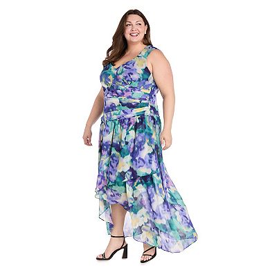 Plus Size R&M Richards Faux Wrap Ruffle Straps Hi-Lo Dress