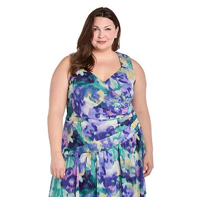 Plus Size R&M Richards Faux Wrap Ruffle Straps Hi-Lo Dress
