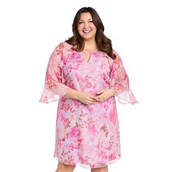 Plus Size R&M Richards Keyhole & Ruffle Sleeves A-Line Dress