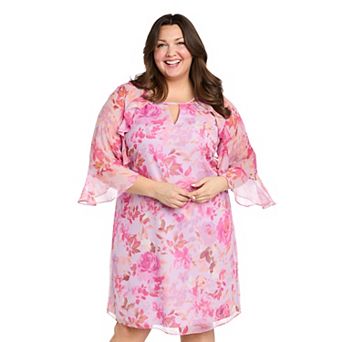 Plus Size R&M Richards Keyhole & Ruffle Sleeves A-Line Dress