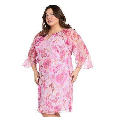 Plus Size R&M Richards Keyhole & Ruffle Sleeves A-Line Dress