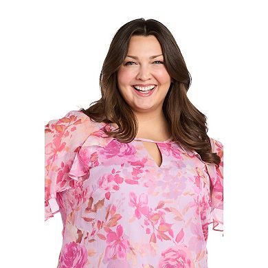 Plus Size R&M Richards Keyhole & Ruffle Sleeves A-Line Dress