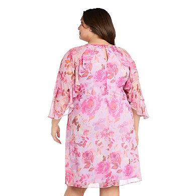 Plus Size R&M Richards Keyhole & Ruffle Sleeves A-Line Dress