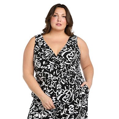 Plus Size R&M Richards Printed Jersey Tie Waist Jumpsuit