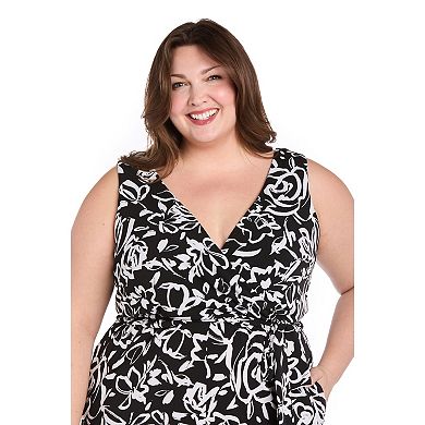 Plus Size R&M Richards Printed Jersey Tie Waist Jumpsuit