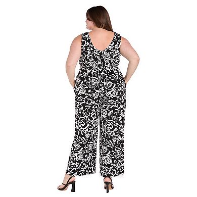 Plus Size R&M Richards Printed Jersey Tie Waist Jumpsuit