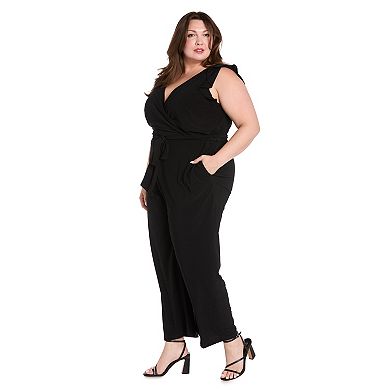 Plus Size R&M Richards Jersey Ruffle Cap Sleeves Wrap Top Jumpsuit